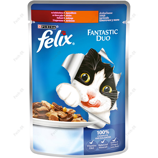 FELIX Fantastic Duo (Феликс Фантастик Двойная Вкуснятина) с индейкой и печенью кусочки в желе консерва для кошек 100г
